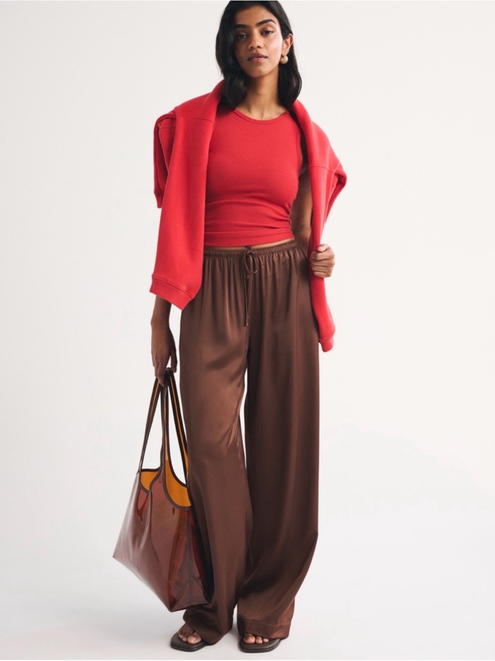 Abercrombie & Fitch Gemma Satin Wide Leg Pull On Pants - Burgundy